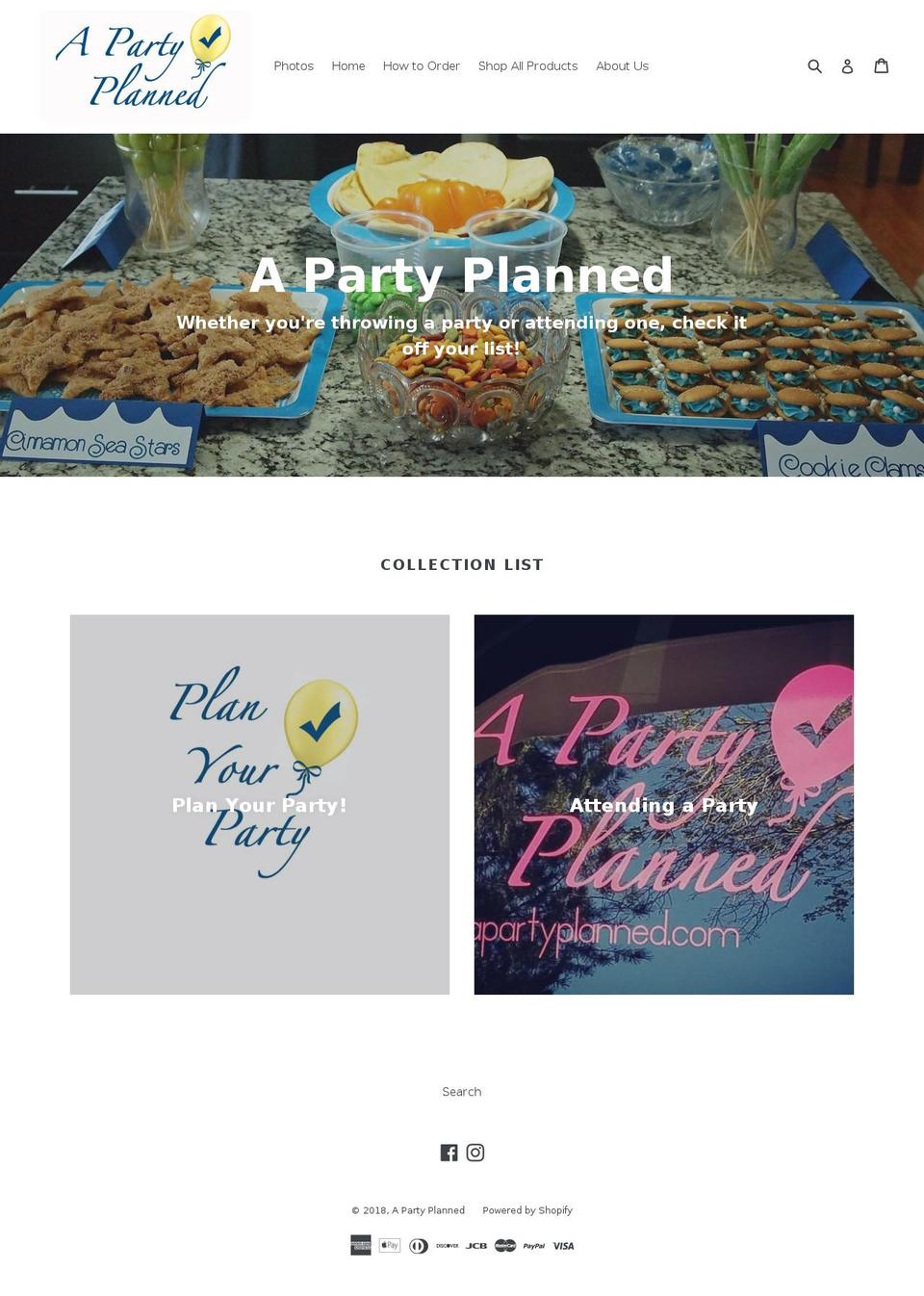 apartyplanned.com — Shopify storefront screenshot