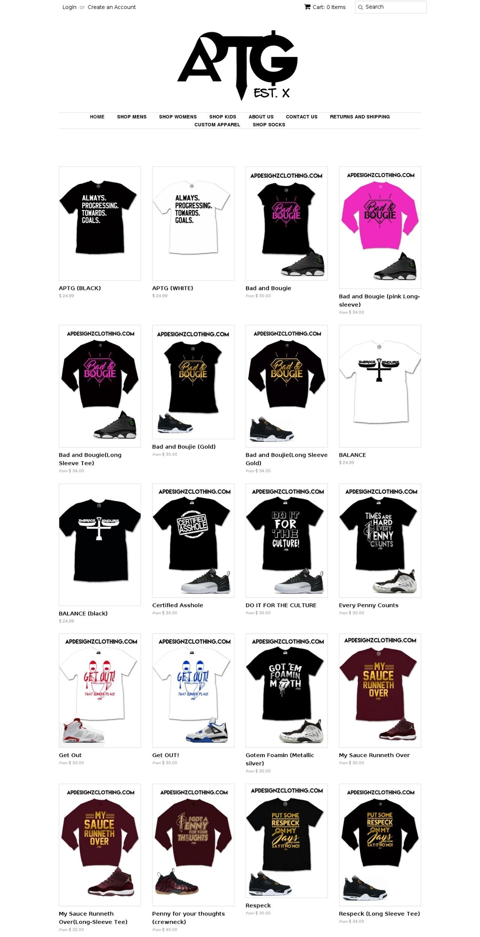 apdesignzclothing.com shopify website screenshot