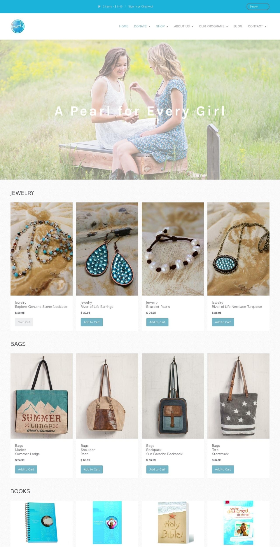 apearlforeverygirl.org shopify website screenshot