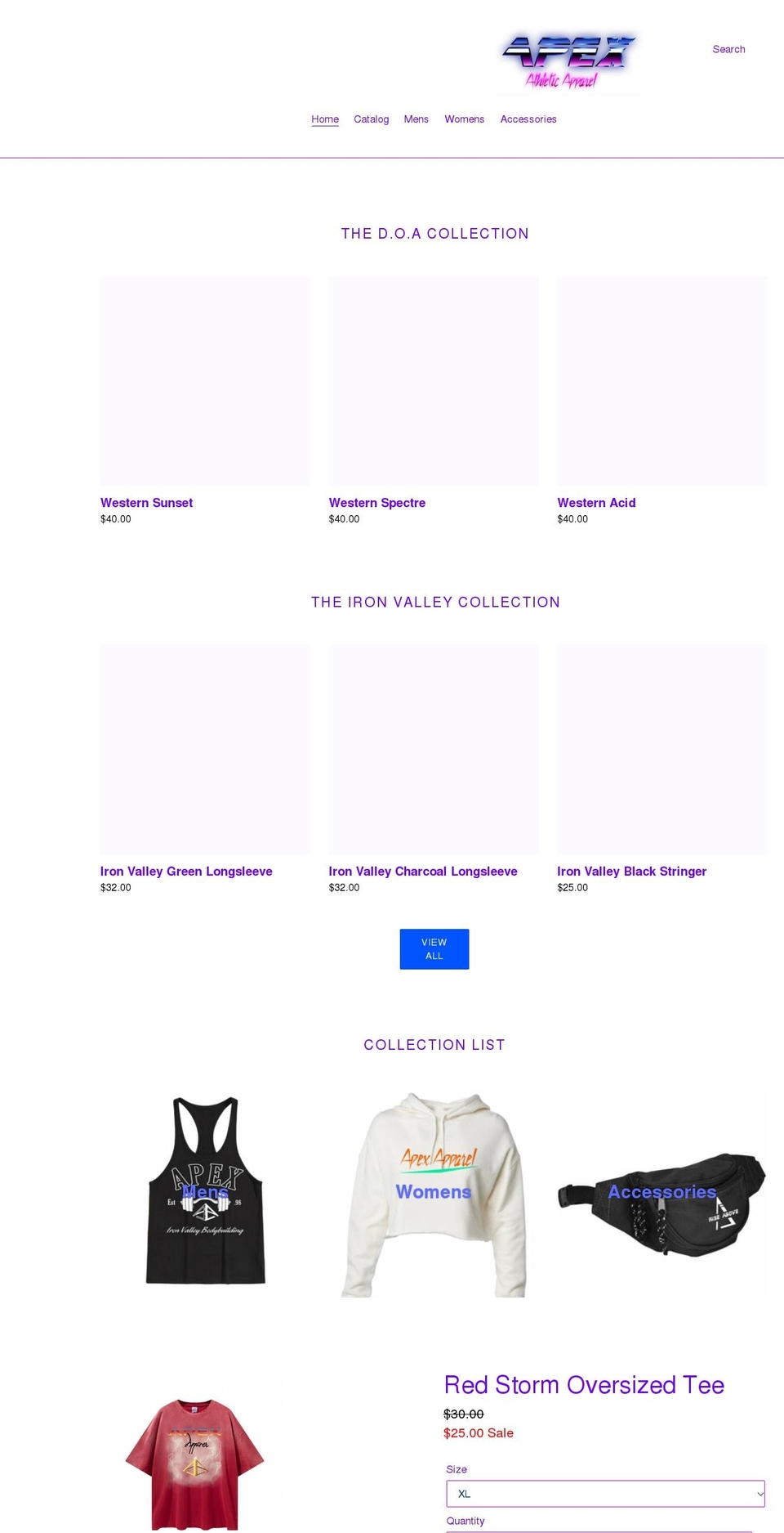 apexapparel.net shopify website screenshot