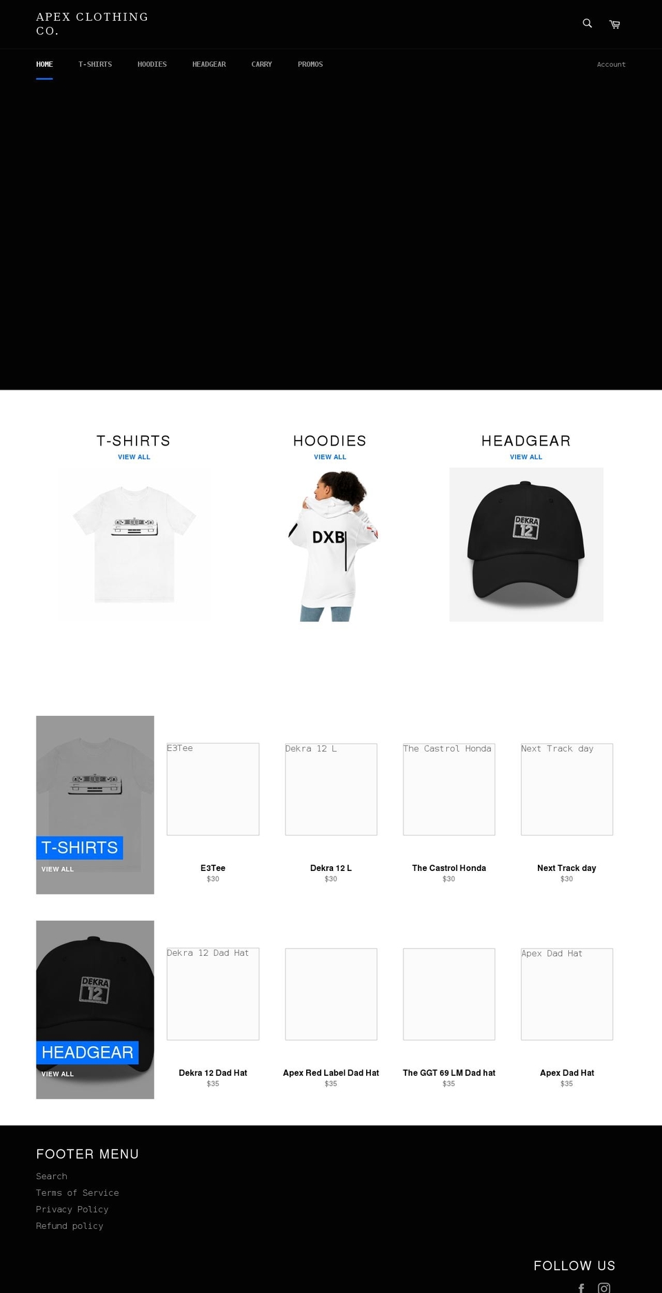 apexclothing.co shopify website screenshot