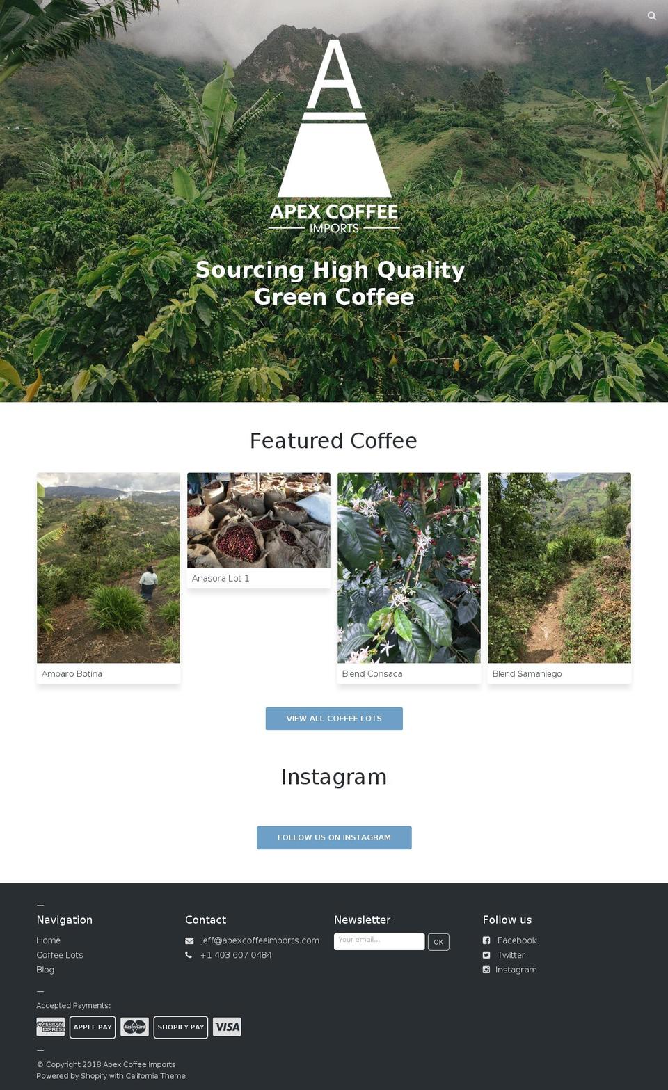 apexcoffeeimports.com — Shopify storefront screenshot