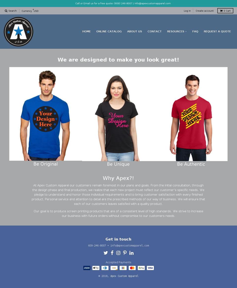 apexcustomapparel.com — Shopify storefront screenshot