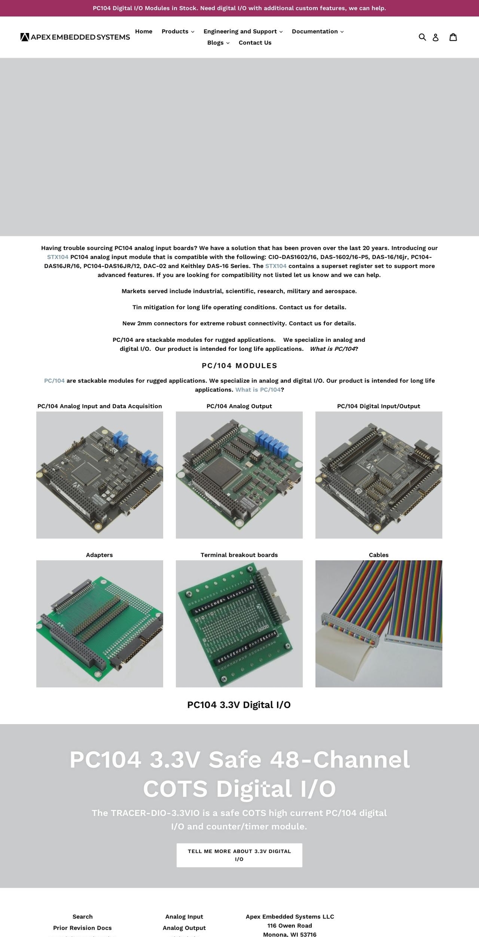 apexembeddedsystems.com shopify website screenshot