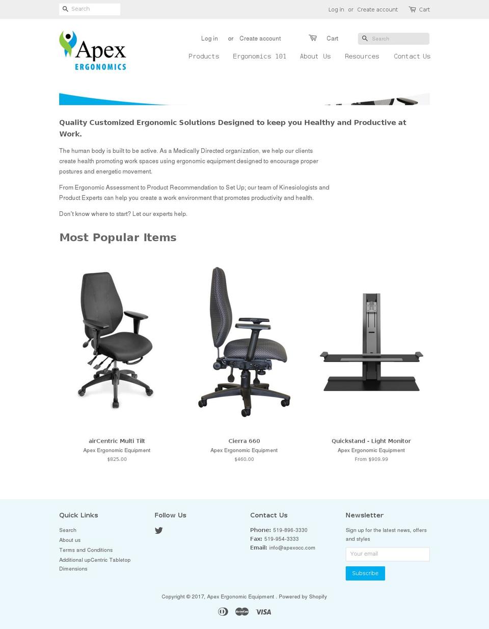 apexergo.com shopify website screenshot