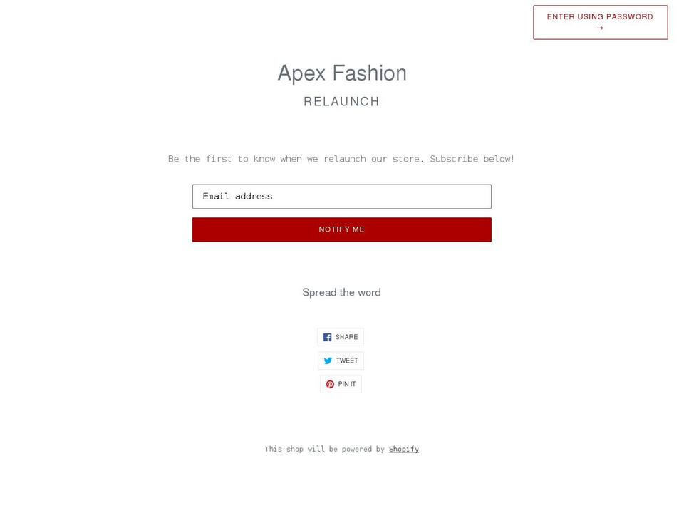 apexfashiononline.com shopify website screenshot