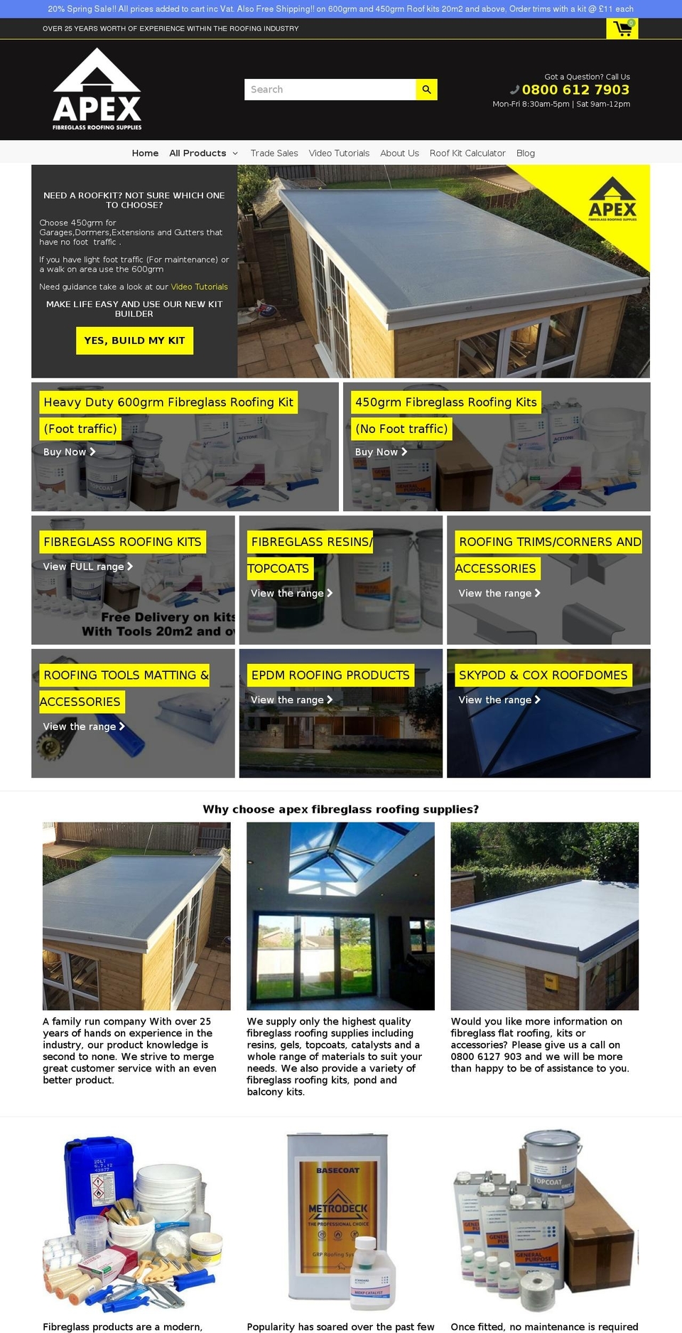 apexfibreglassroofingsupplies.co.uk shopify website screenshot