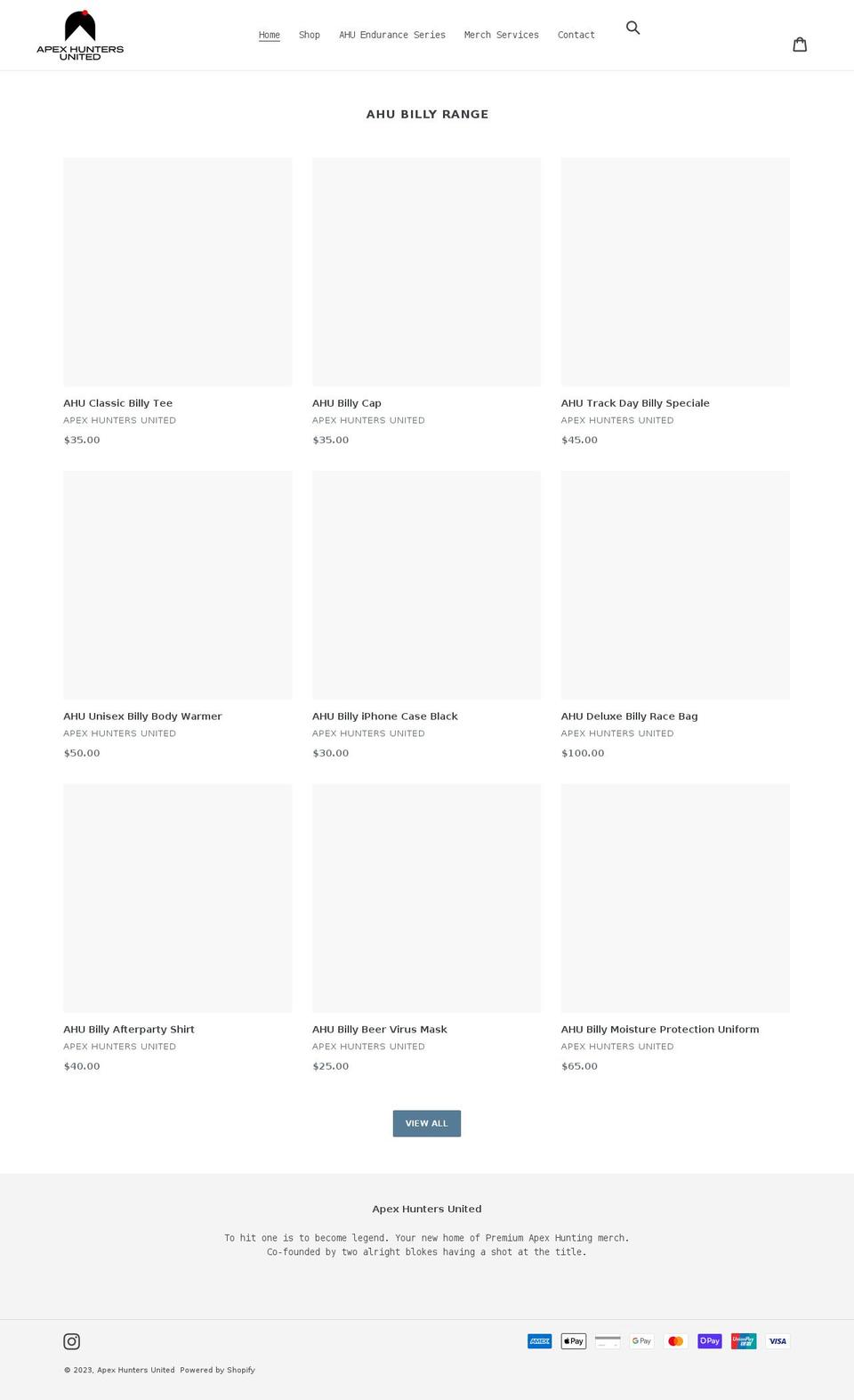 apexhuntersunited.com shopify website screenshot