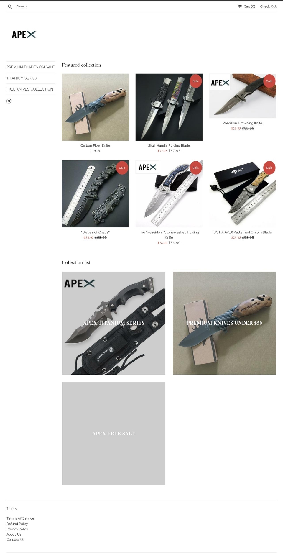 apexknife.com — Shopify storefront screenshot