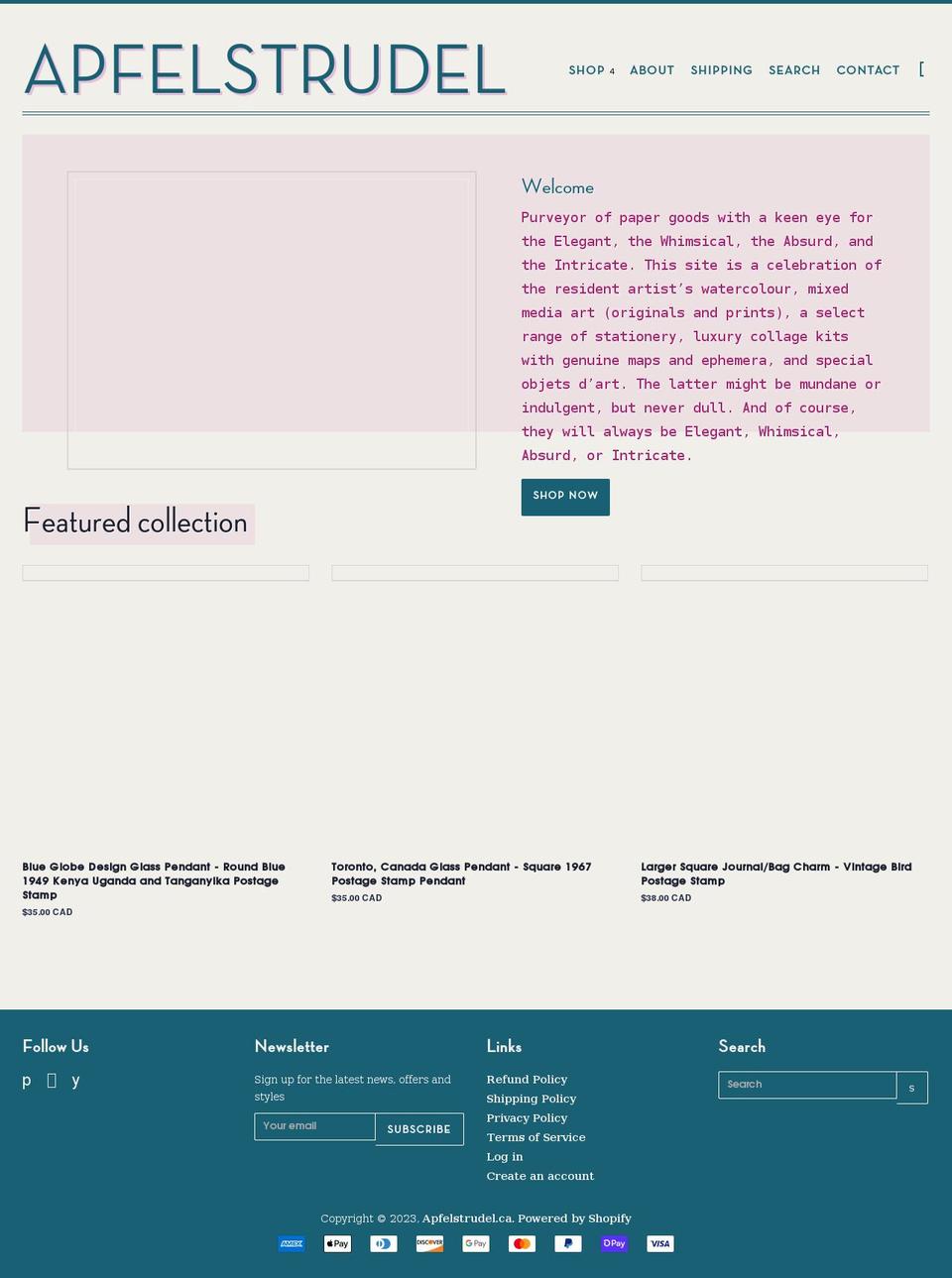 apfelstrudel.ca shopify website screenshot