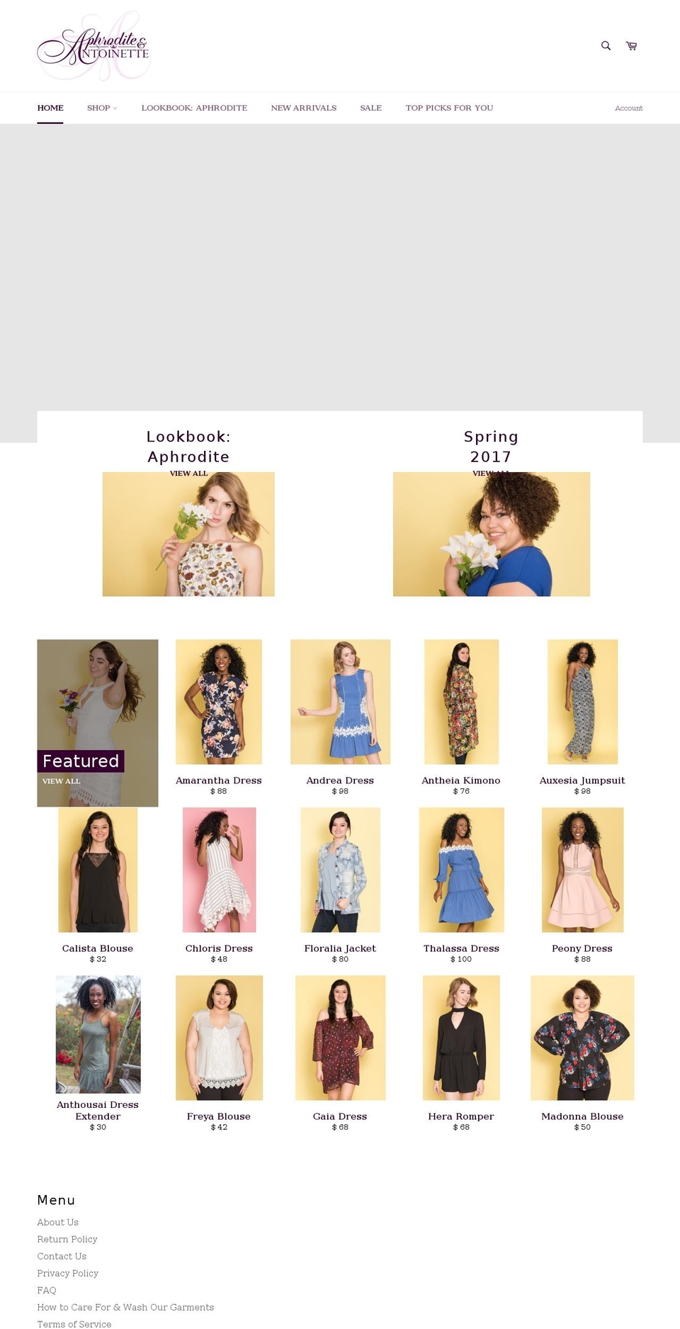 aphroditeandantoinette.com shopify website screenshot