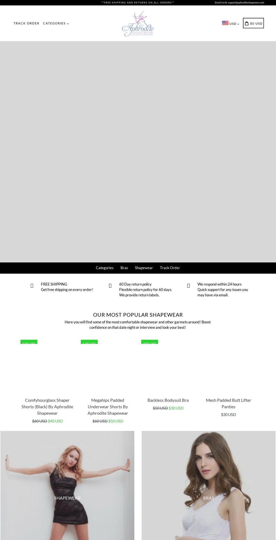 aphroditeshapewear.com shopify website screenshot