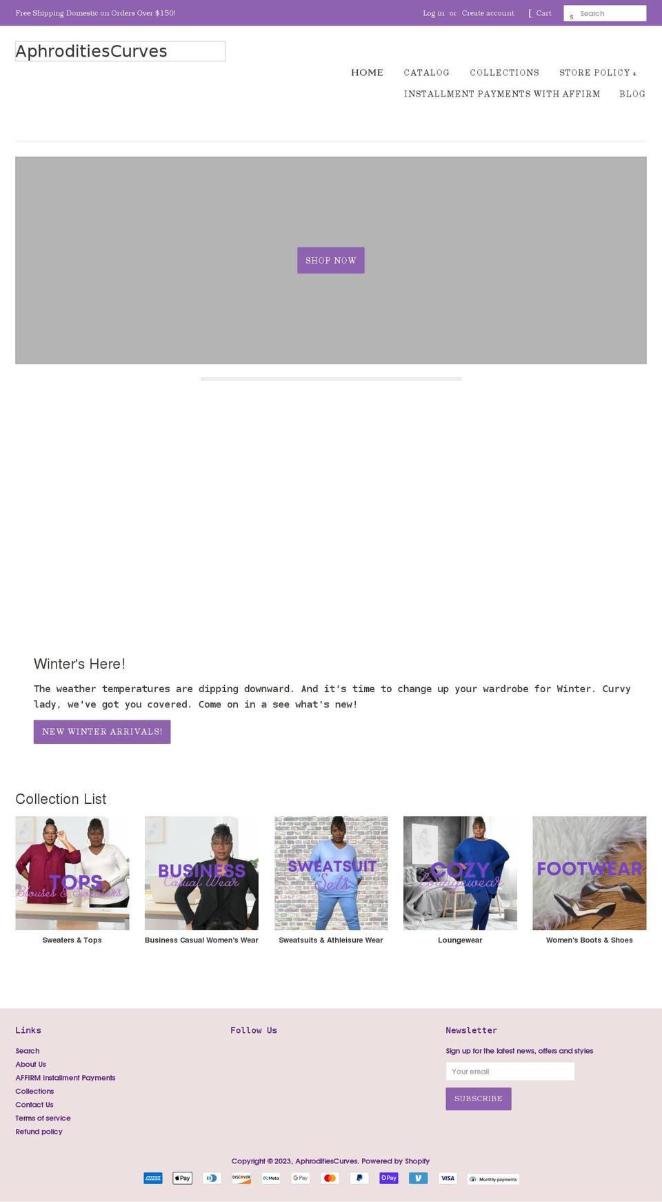 aphroditiescurves.com shopify website screenshot