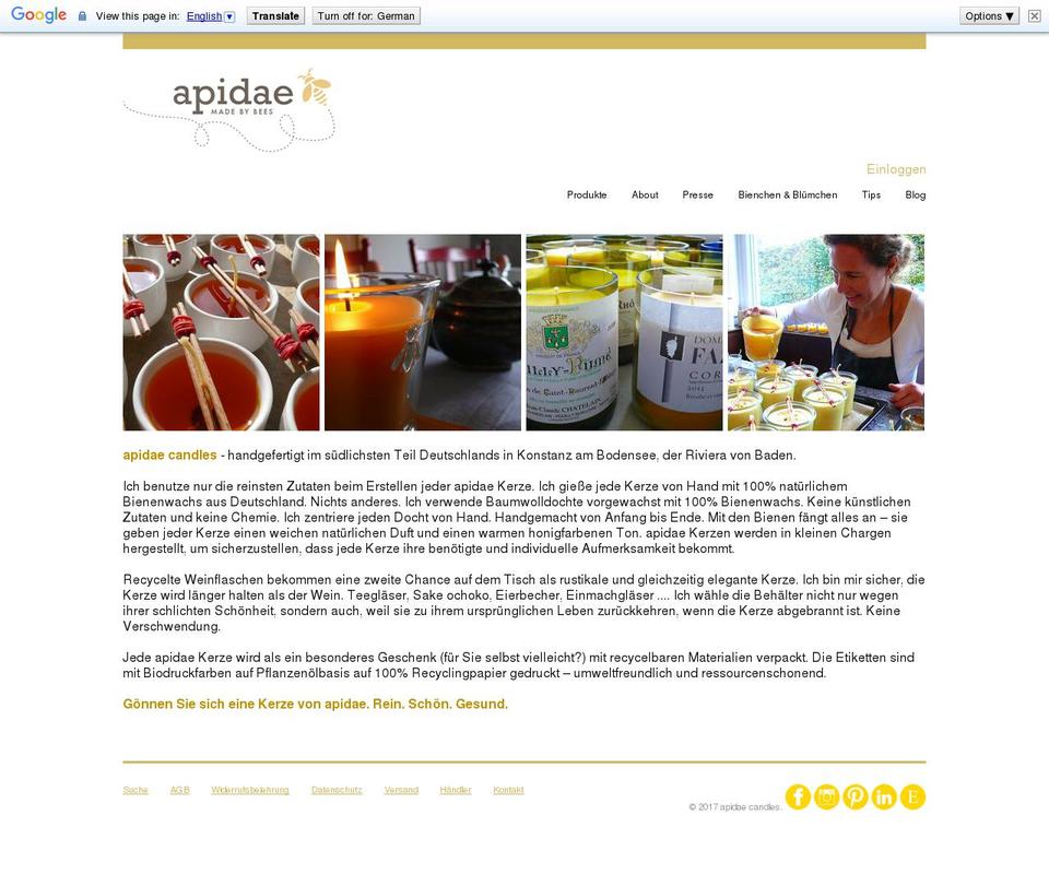 apidaecandles.de shopify website screenshot