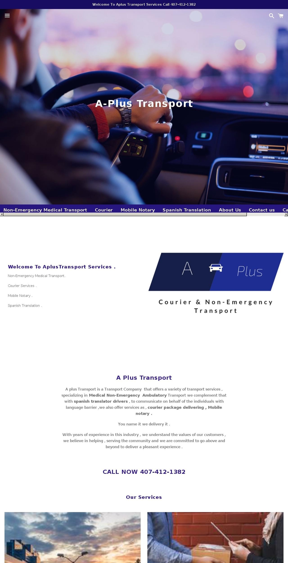 aplustransports.com shopify website screenshot