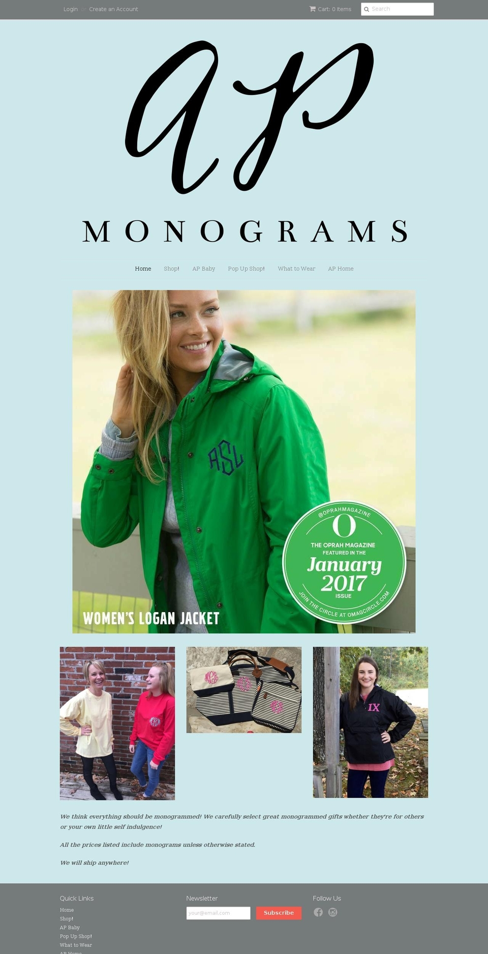 apmonograms.com shopify website screenshot