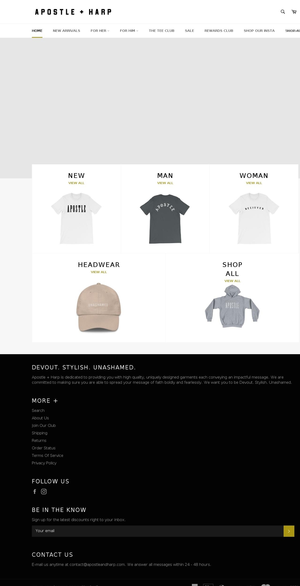 apostleandharp.com — Shopify storefront screenshot