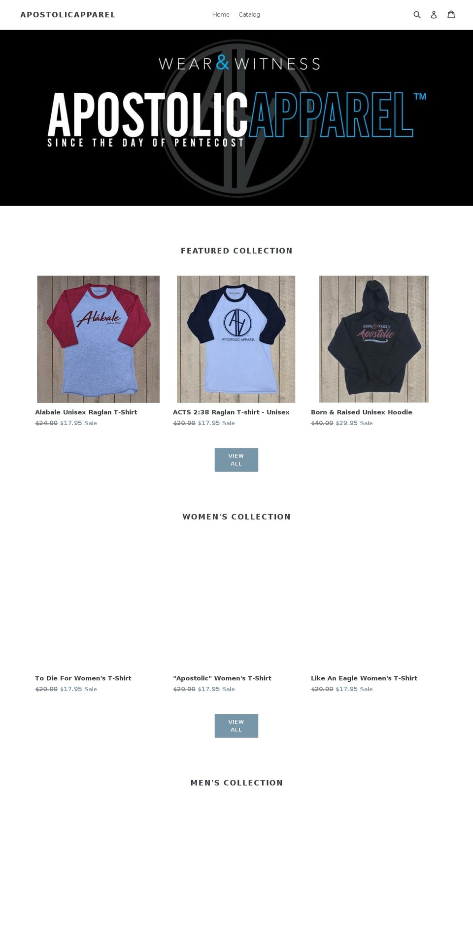 apostolicapparel.com shopify website screenshot
