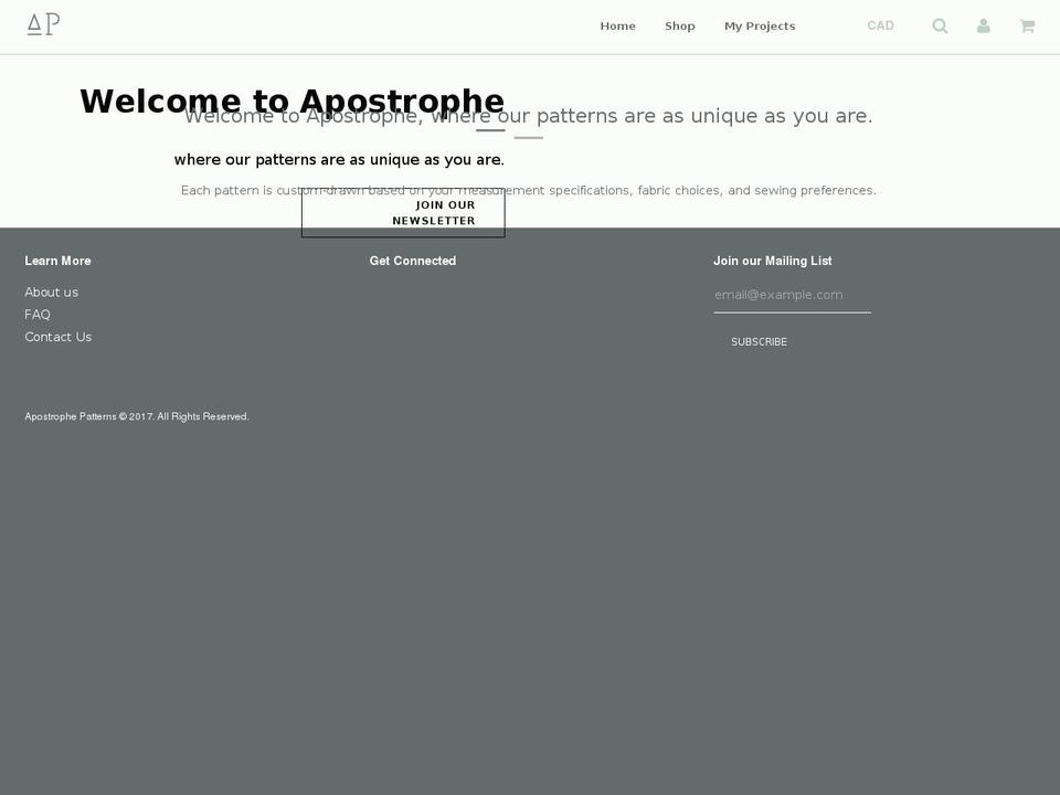 apostrophepatterns.com — Shopify storefront screenshot