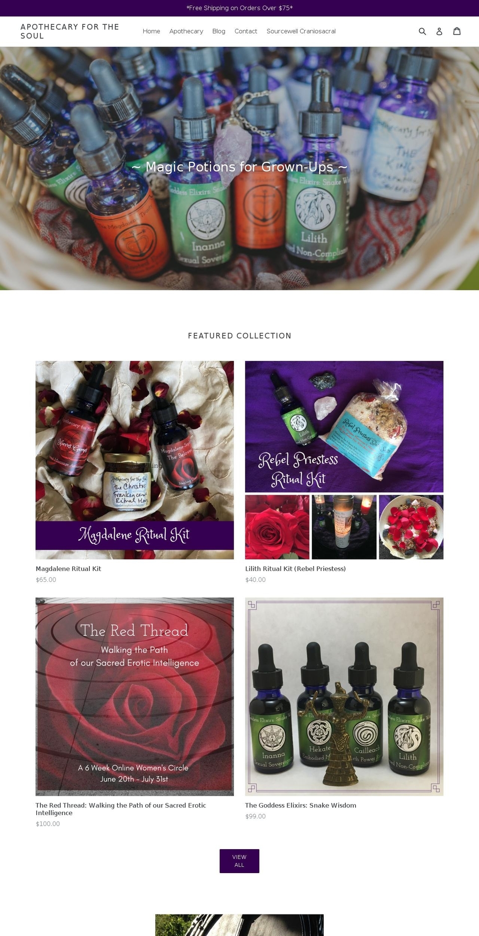 apothecaryforthesoul.biz shopify website screenshot