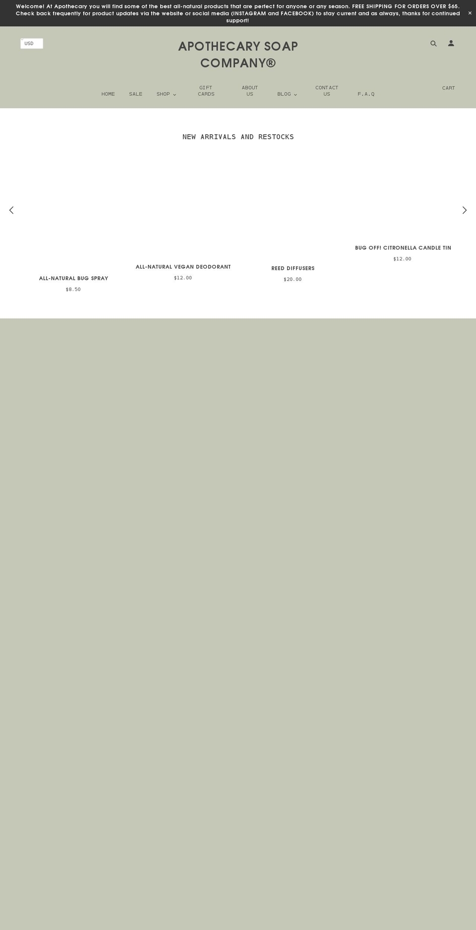 apothecarysoapcolexsc.com — Shopify storefront screenshot