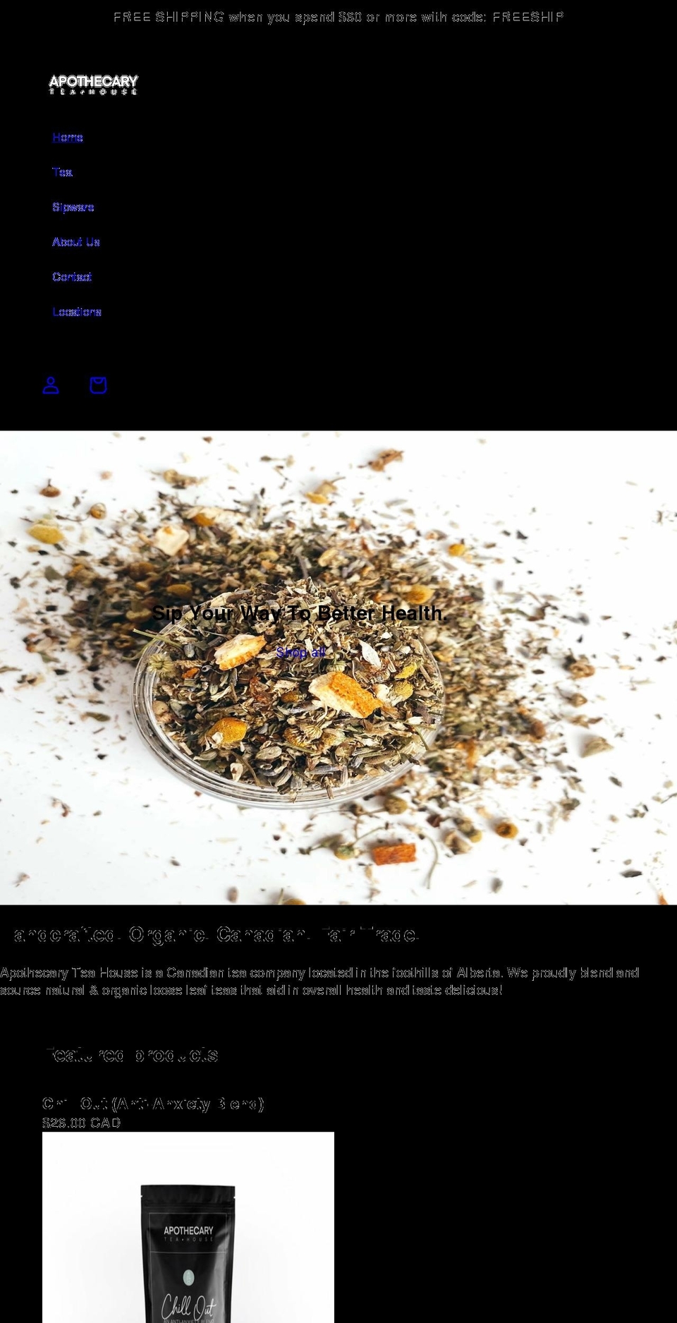 apothecaryteahouse.com shopify website screenshot