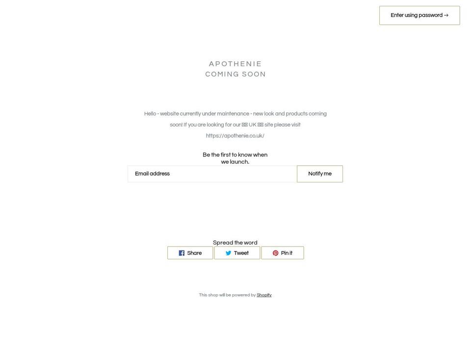apothenie.com — Shopify storefront screenshot