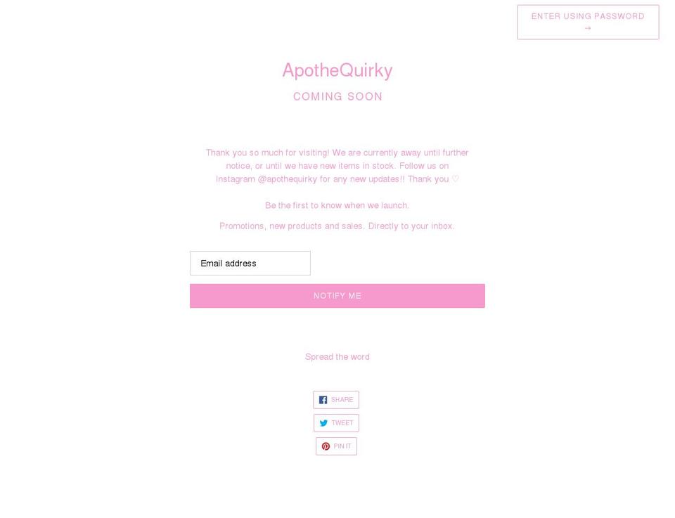 apothequirky.com shopify website screenshot