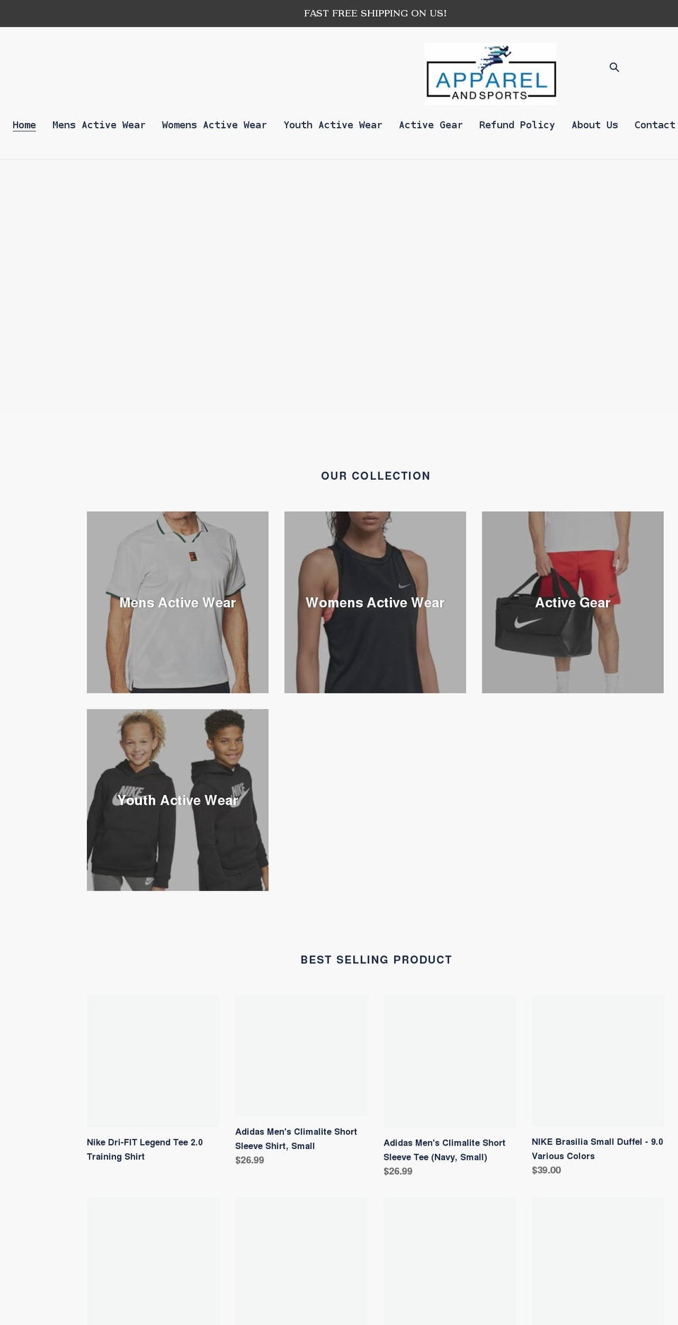 apparelandsports.com shopify website screenshot