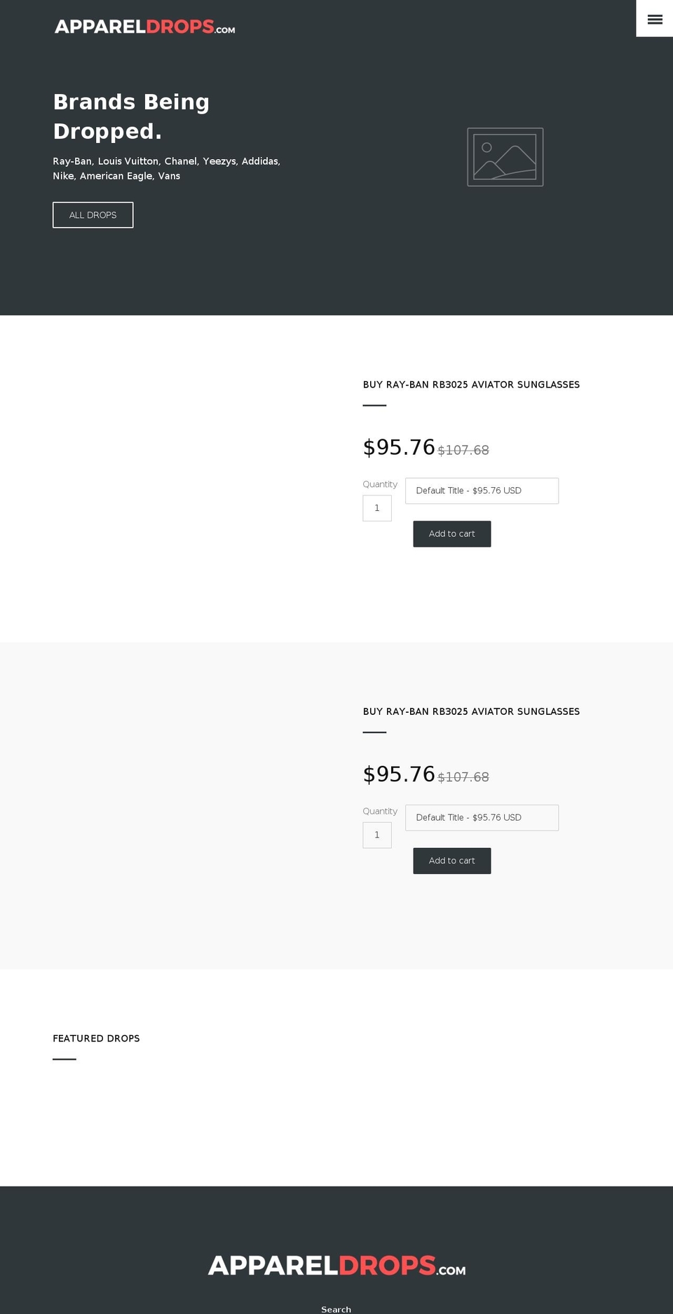 appareldrops.com — Shopify storefront screenshot