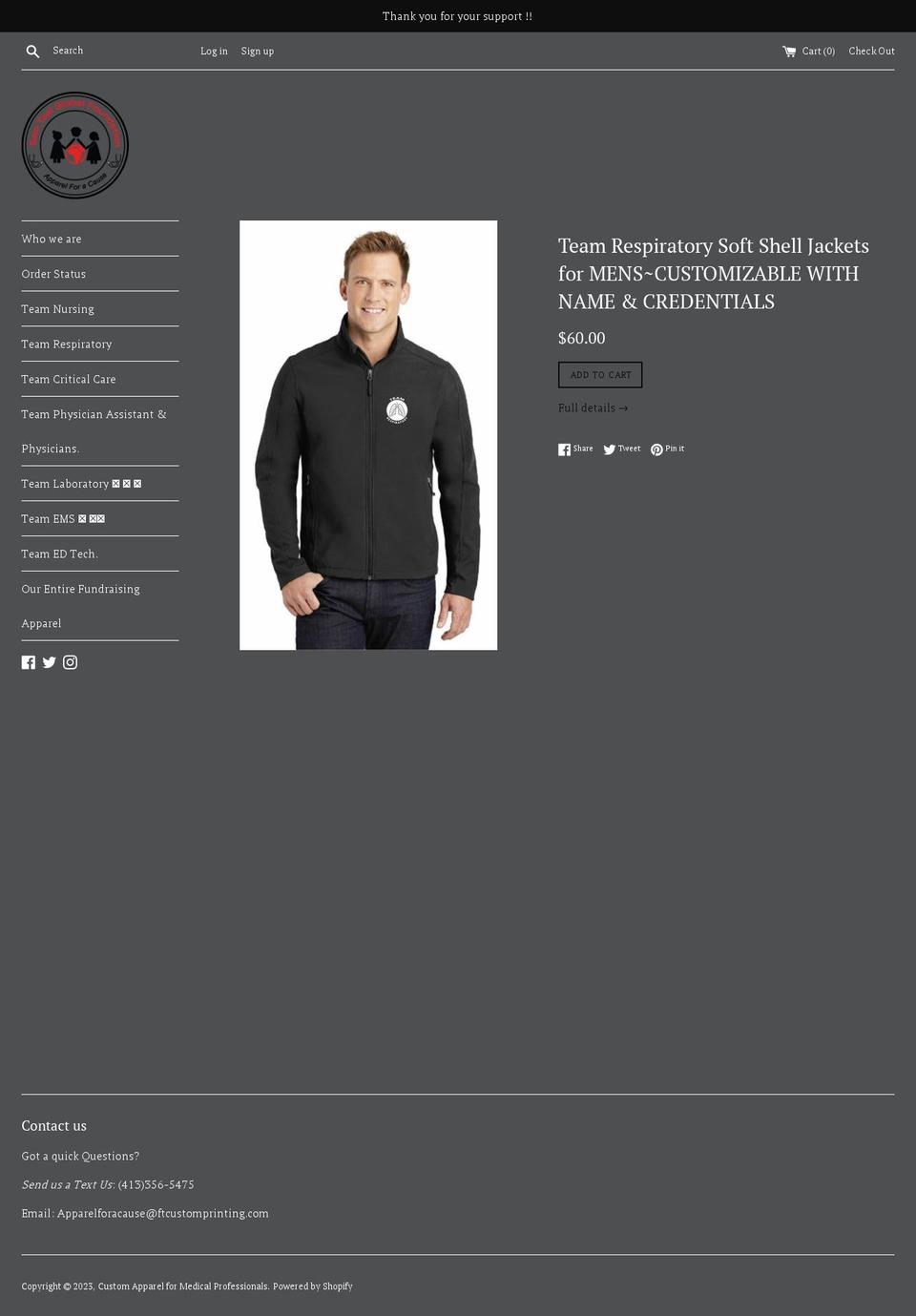 apparelforacause.org shopify website screenshot