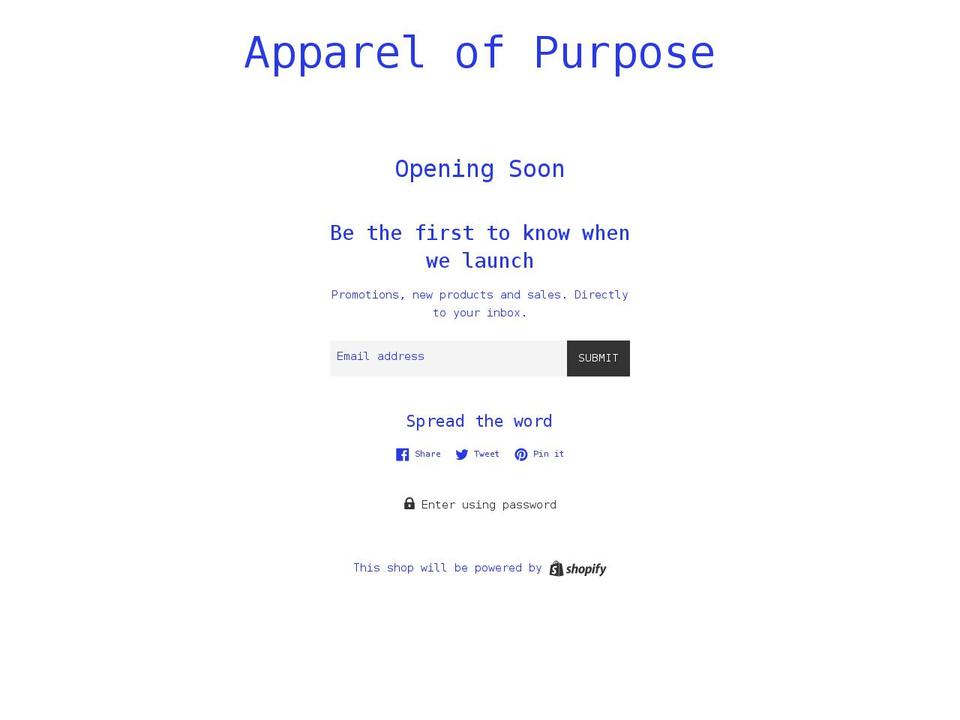 apparelofpurpose.com shopify website screenshot