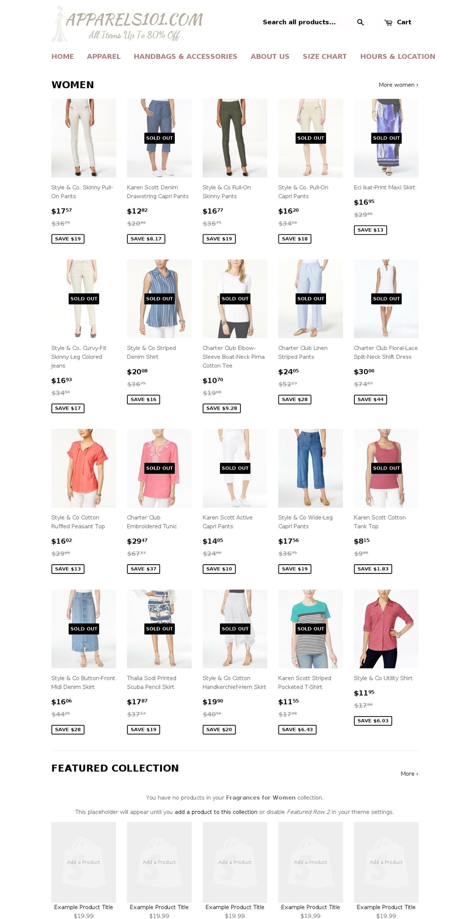 apparels101.com — Shopify storefront screenshot