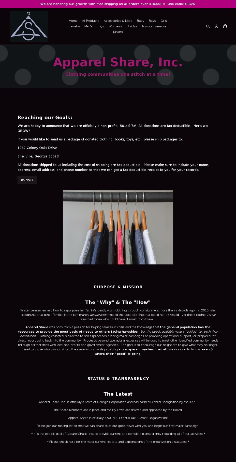 apparelshare.org shopify website screenshot