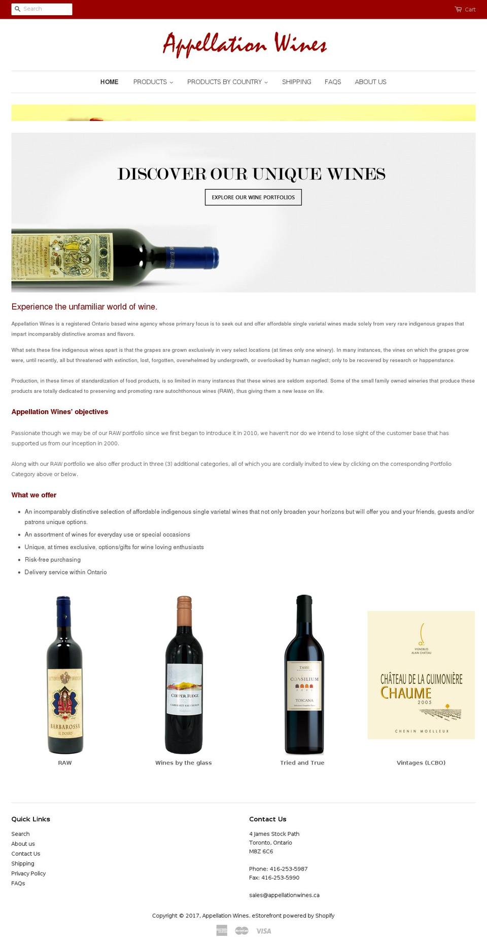 appellationwines.ca shopify website screenshot