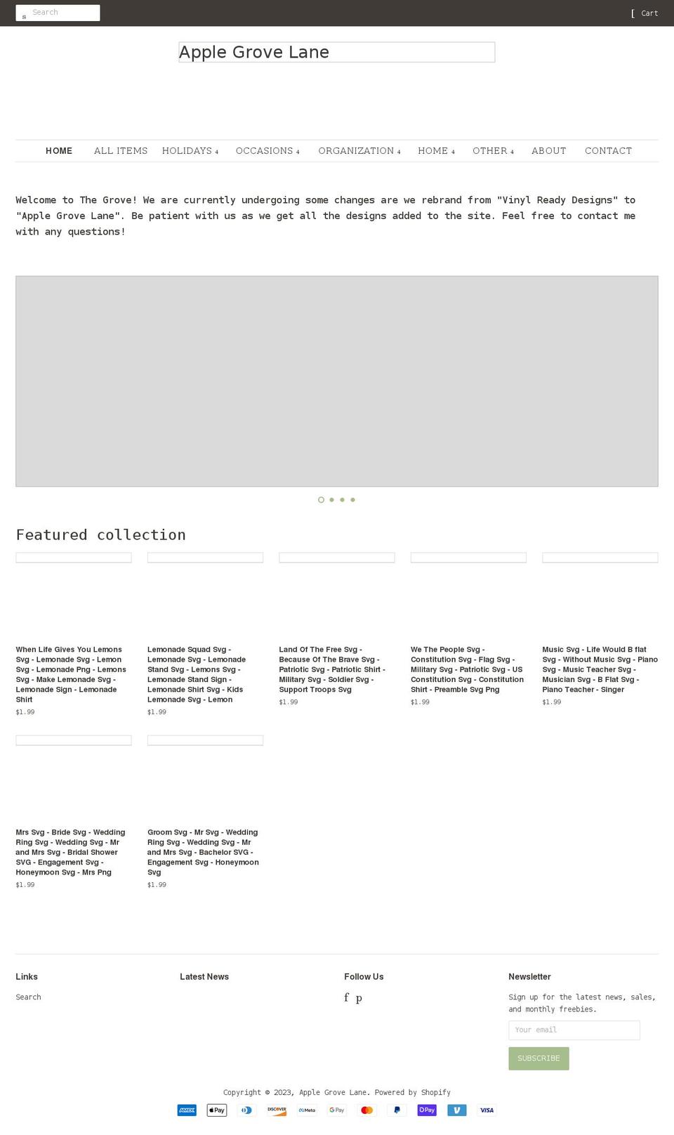 applegrovelane.com shopify website screenshot