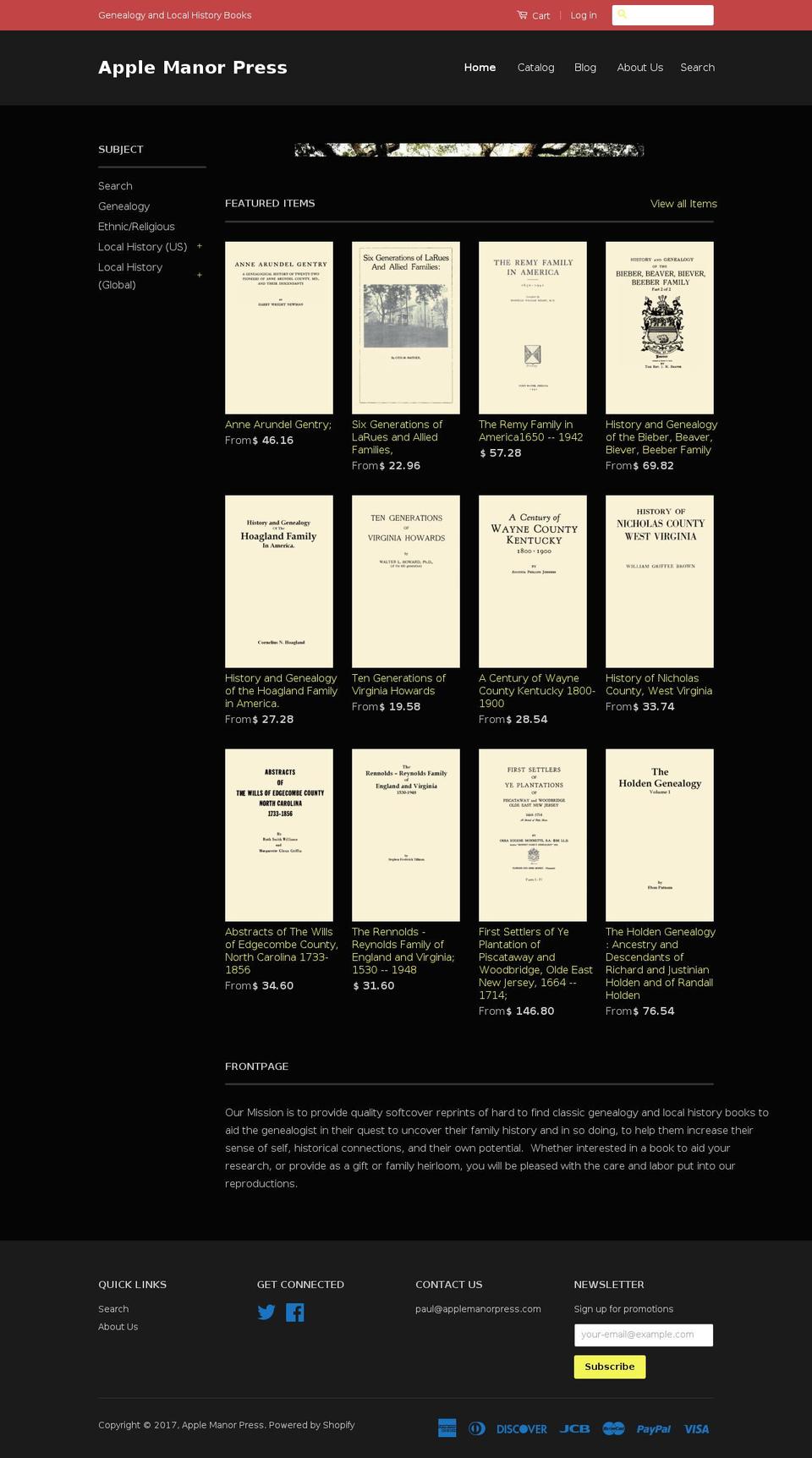 applemanorpress.com shopify website screenshot