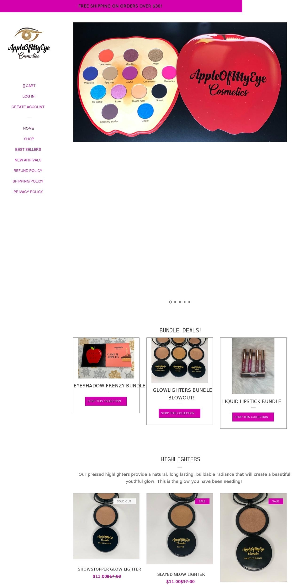 appleofmyeyecosmetics.com shopify website screenshot
