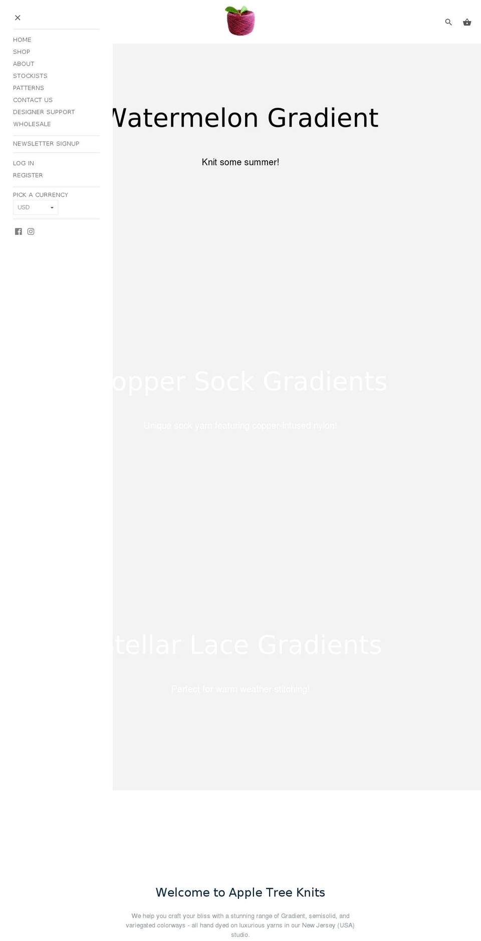 appletreeknits.com shopify website screenshot