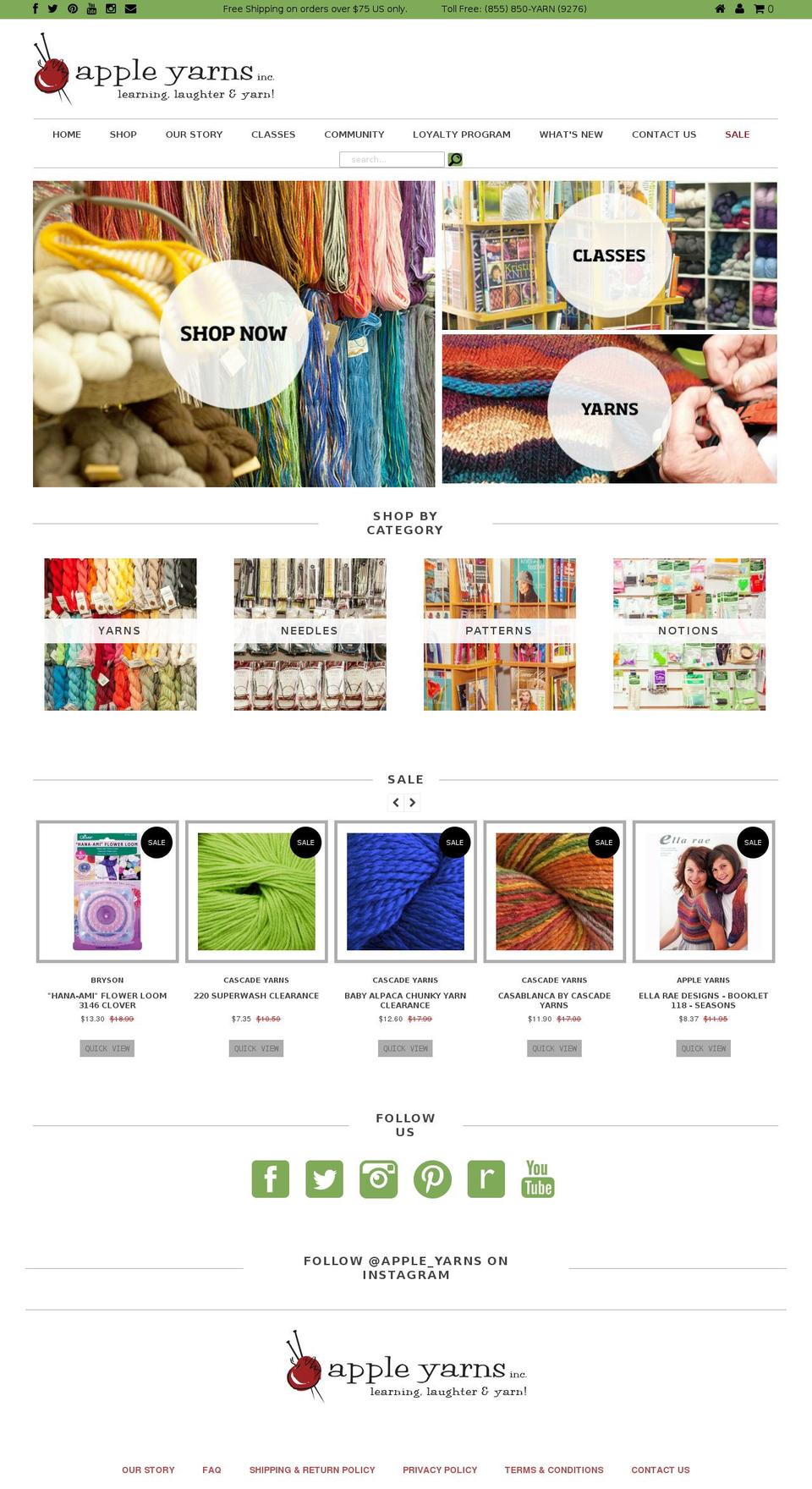 appleyarns.com shopify website screenshot