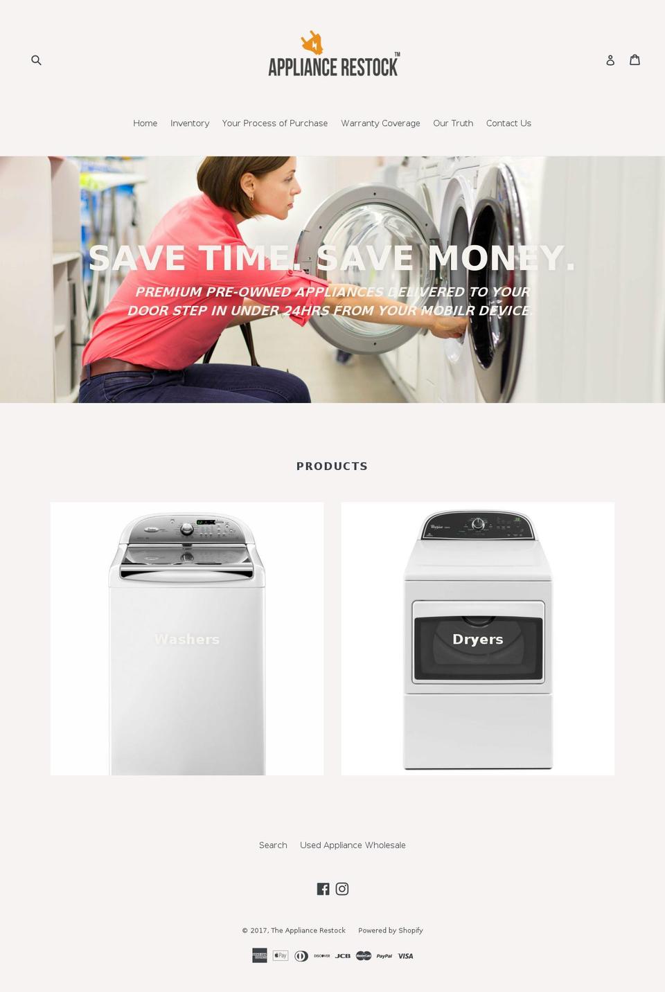 appliancerestock.com shopify website screenshot