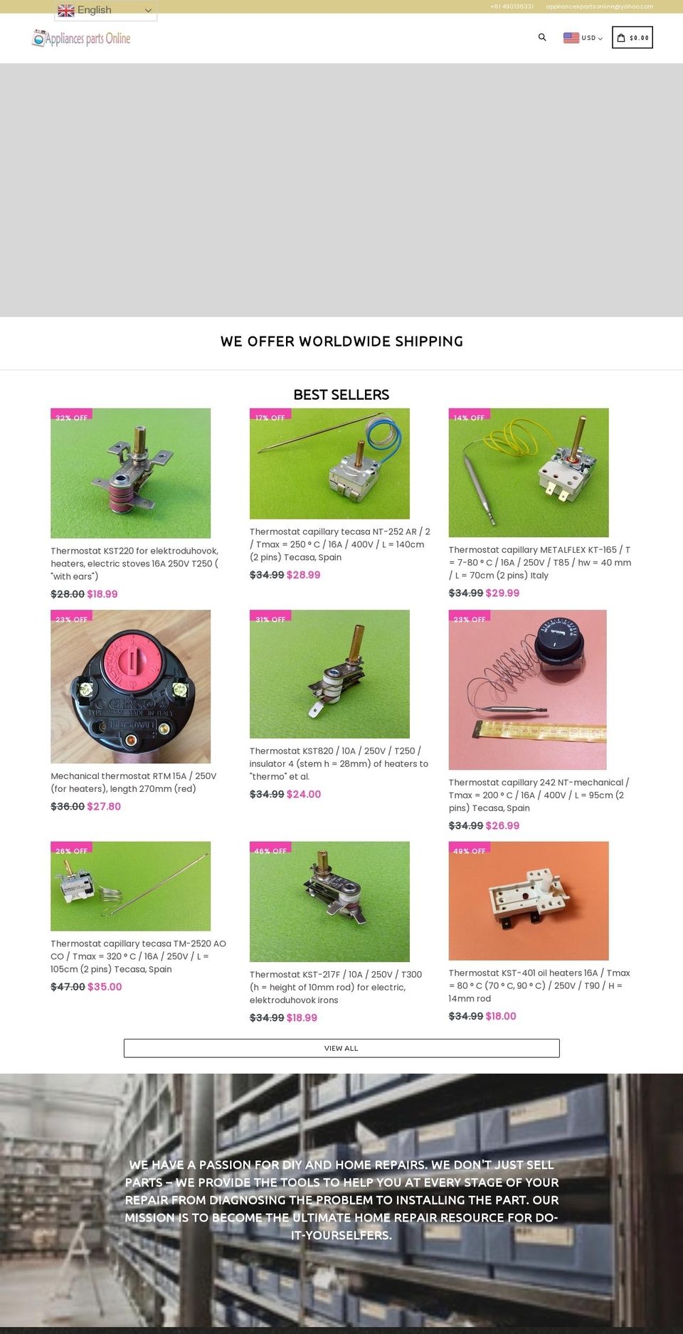 appliancespartsonline.com shopify website screenshot