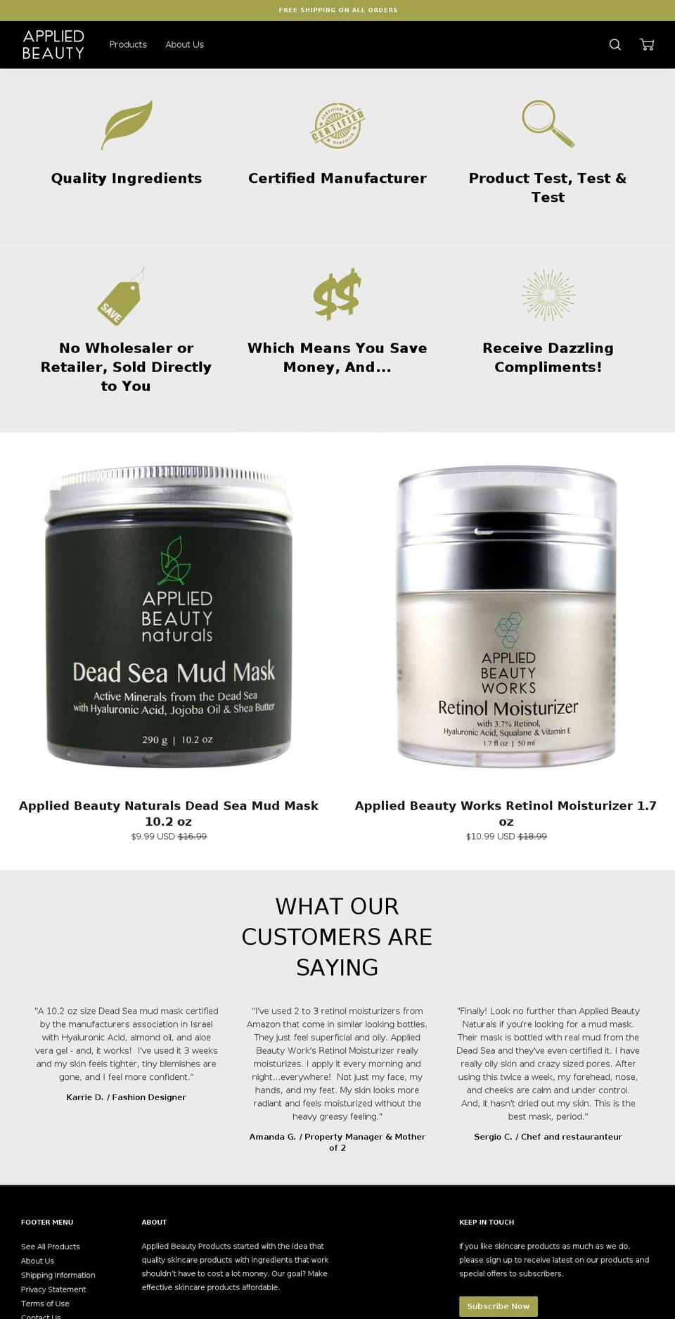 appliedbeautyproducts.com — Shopify storefront screenshot