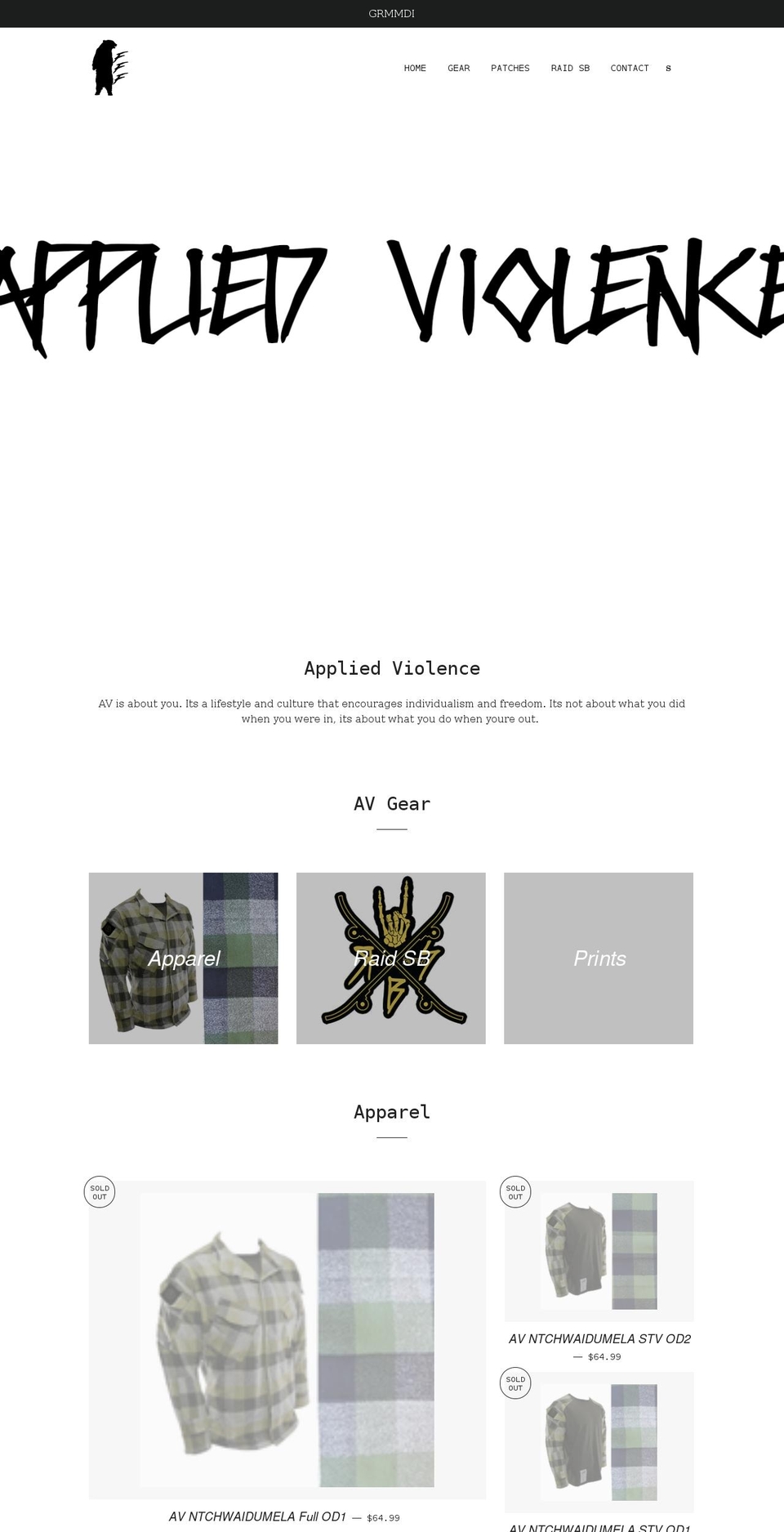 appliedviolence.shop shopify website screenshot