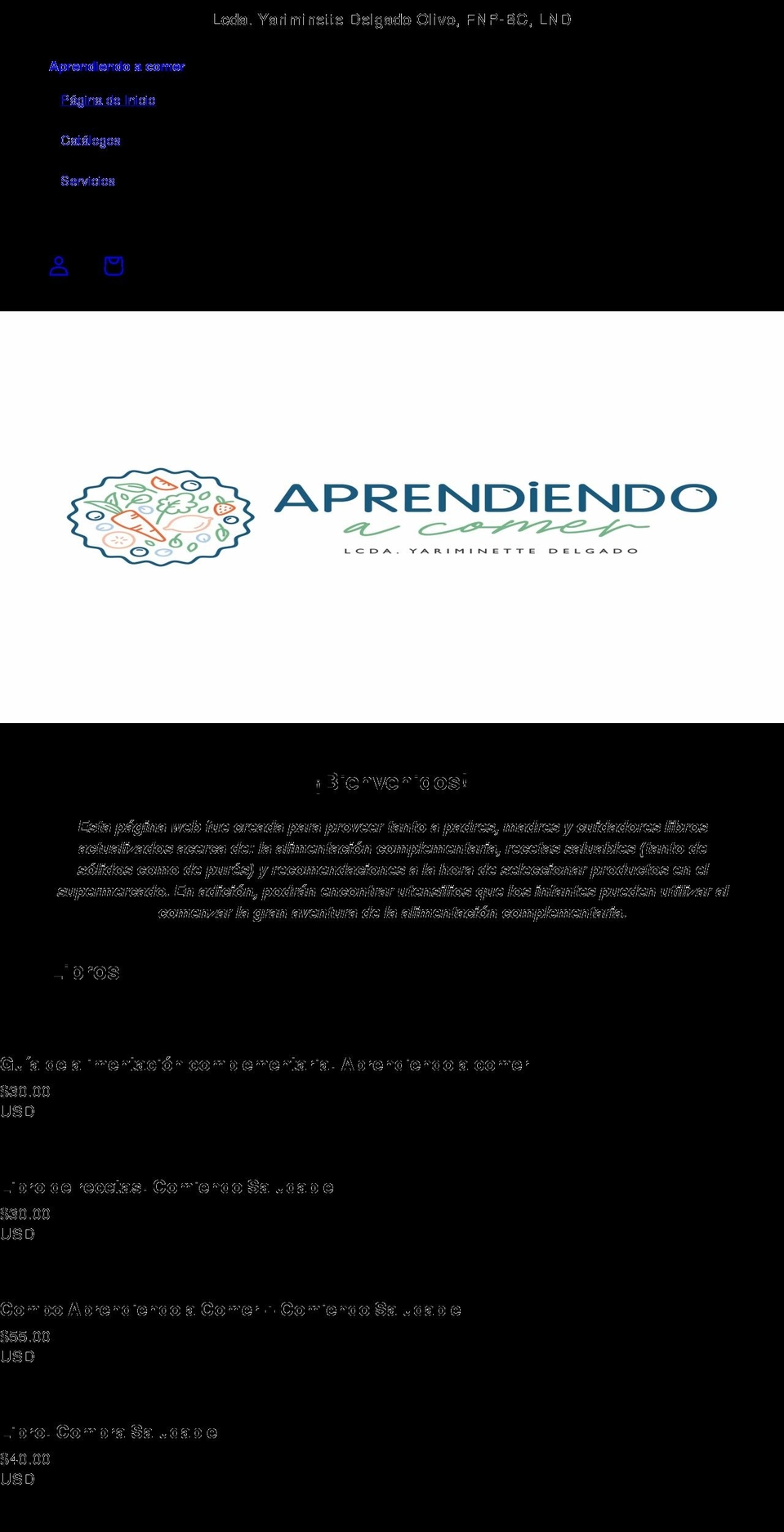 aprendiendoacomer.net shopify website screenshot