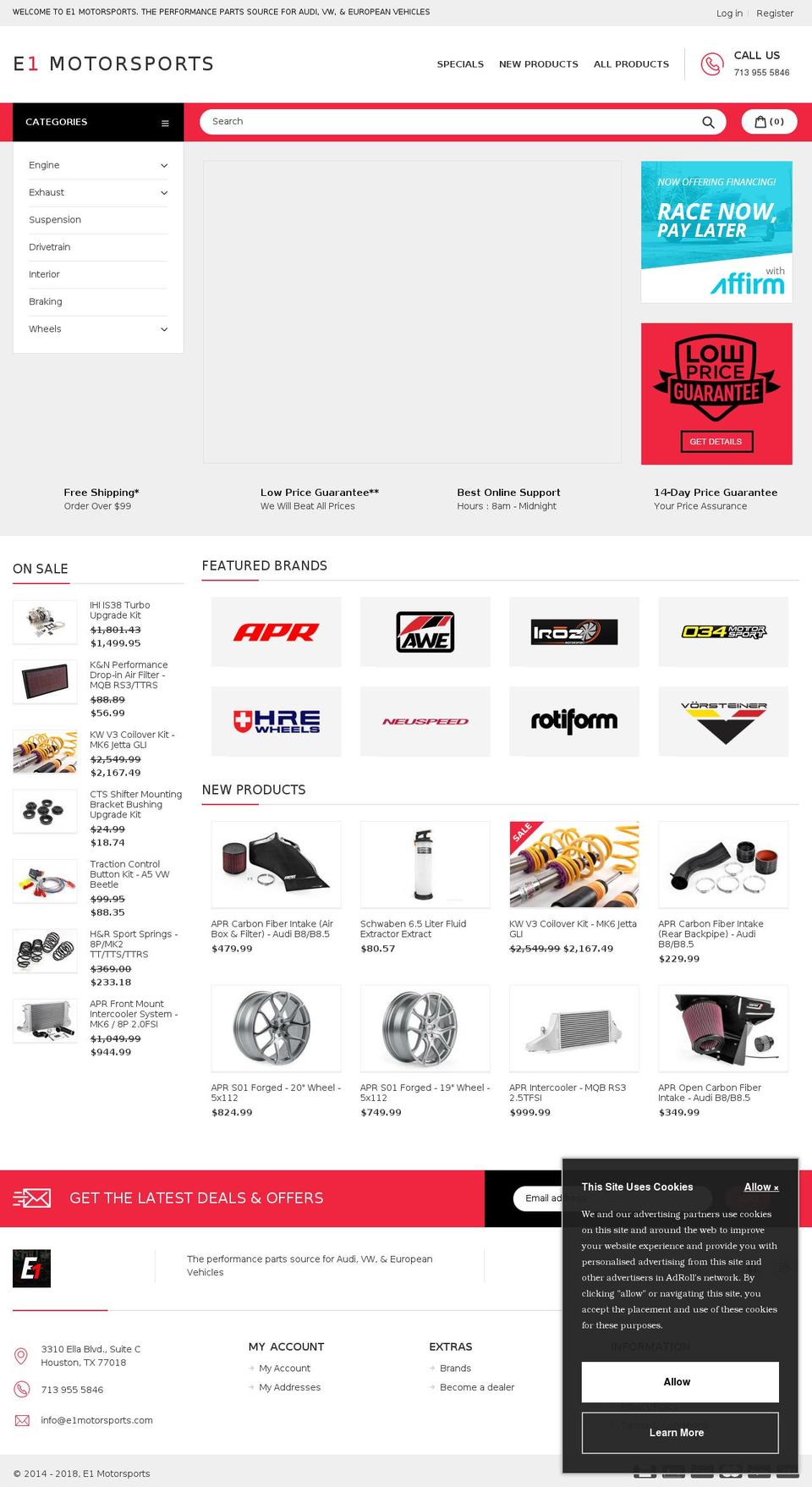 E1 Motorsports Shopify theme site example aprhoustontx.com