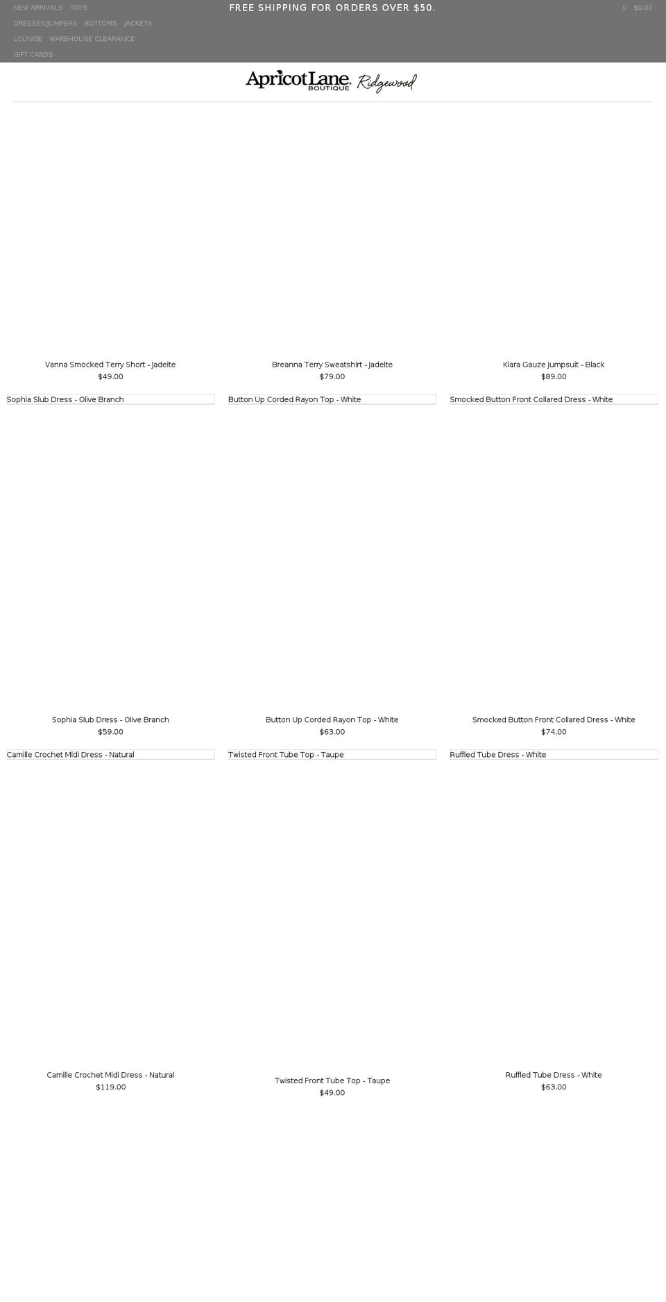 apricotlaneridgewood.com shopify website screenshot