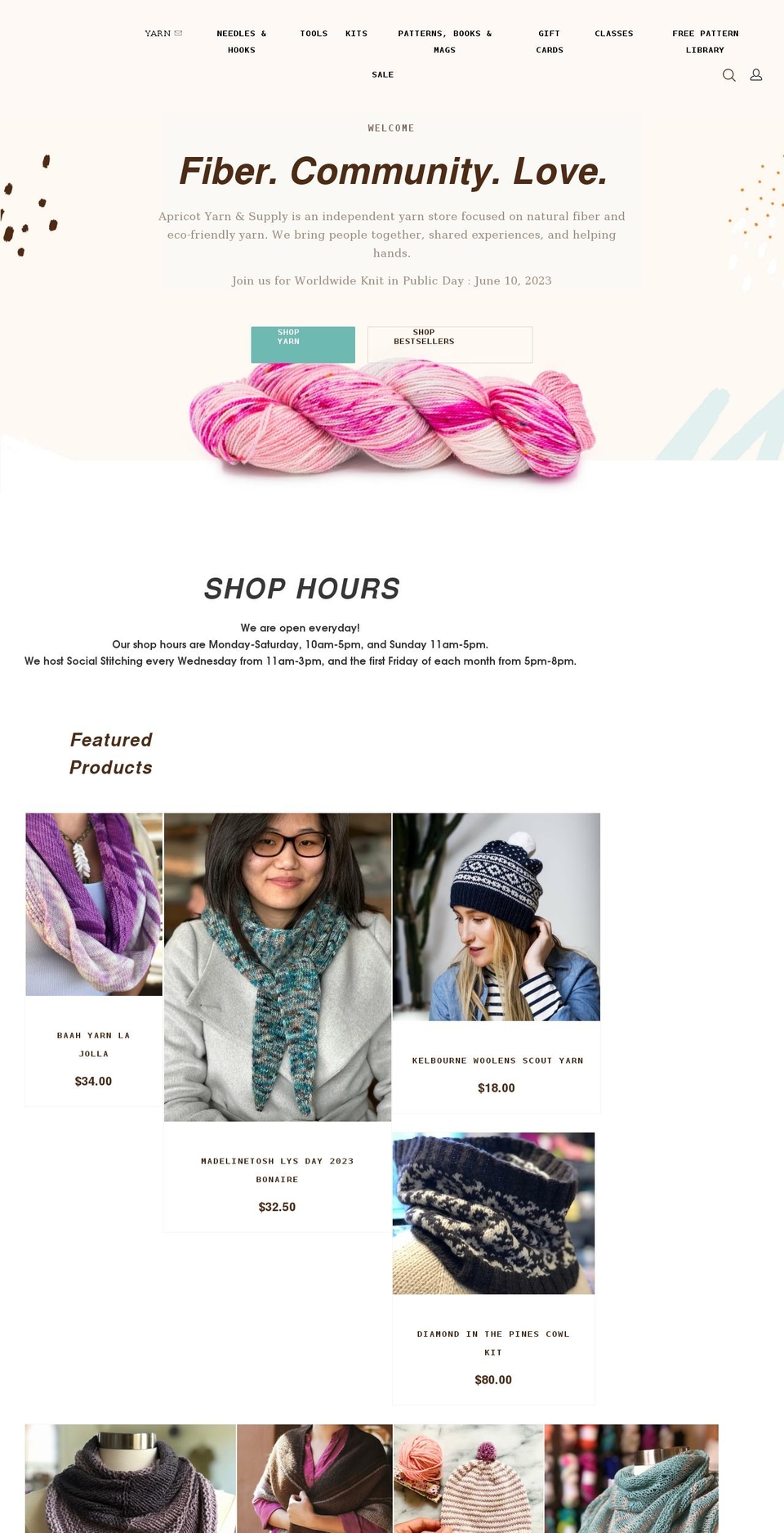apricotyarn.com shopify website screenshot
