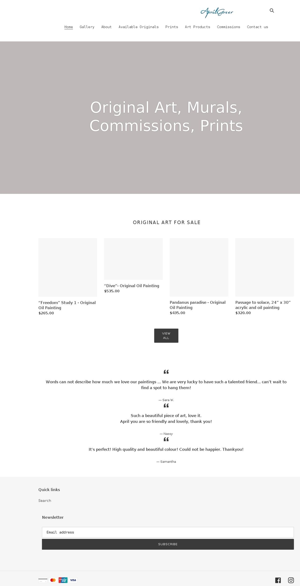 aprilgreerart.com shopify website screenshot