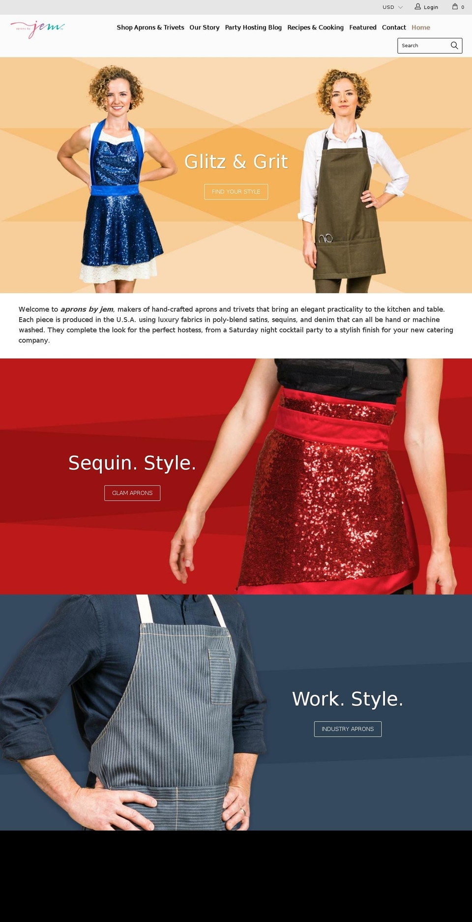 apronsbyjem.com shopify website screenshot